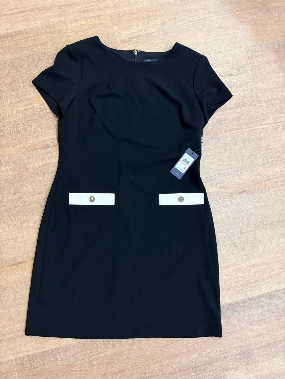 Tommy Hilfiger Black Mini Dress with White Pocket Trim